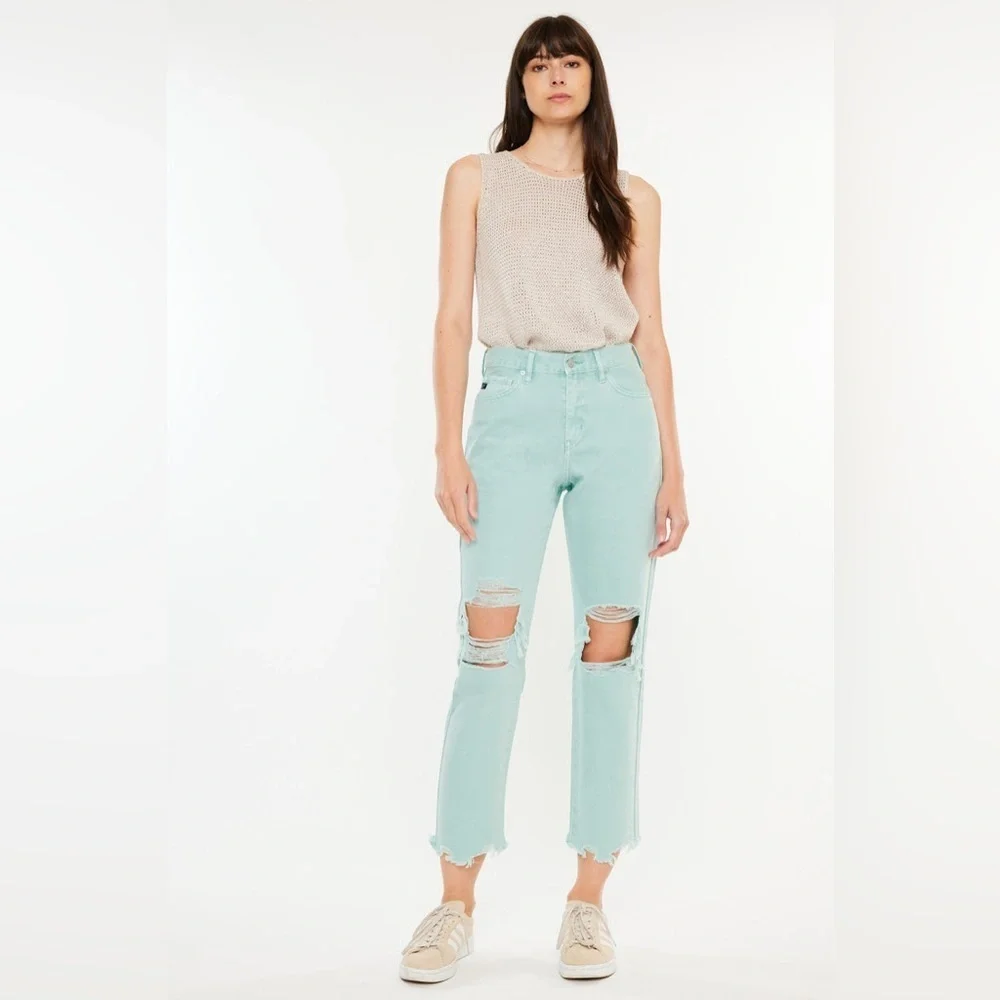 NEW KANCAN high rise mom jeans in seafoam - Picture 1 of 11